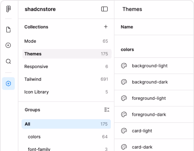 Figma design tokens synced with Tailwind CSS variables