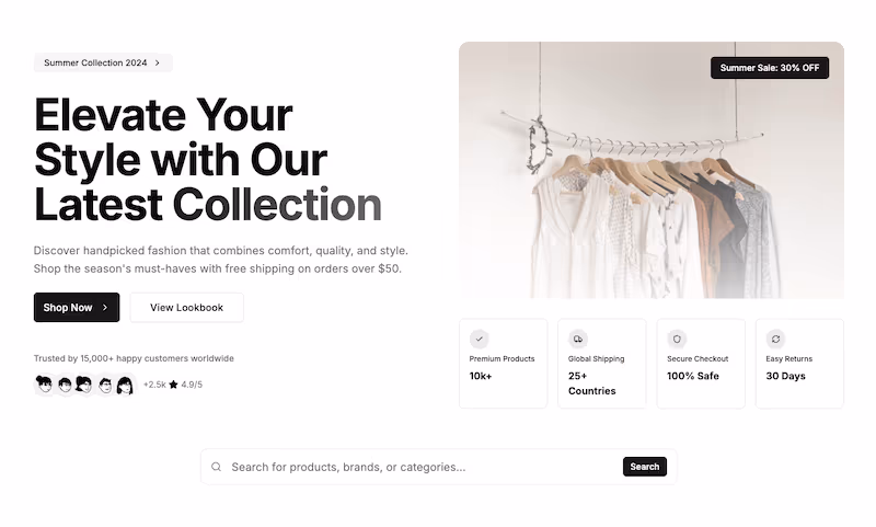 Shadcn UI E-Commerce Blocks Preview